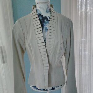 Leather Jacket with Pleated Front Ruffle, Cream Colour size S